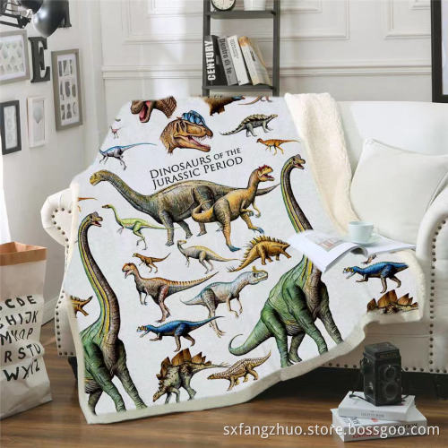 New design sherpa soft warm furry custom printed dinosaur flannel blanket